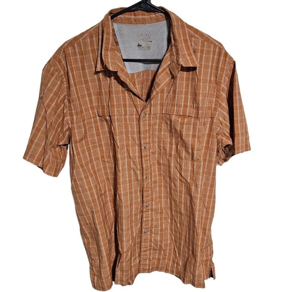 Columbia Orange Striped Button Front Shirt Mens Size Large Short Sleeve Summer - Picture 1 of 5